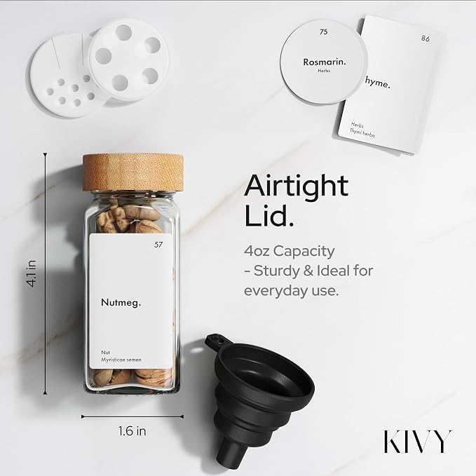 KIVY Spice Jars with Labels Glass Seasoning Containers with Airtight Lids - Image 2
