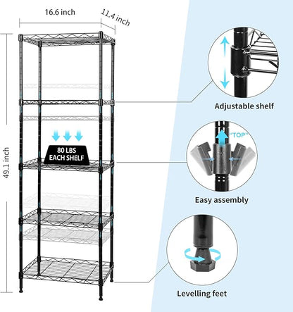 SUNLPH 5-Tier Wire Shelving Adjustable Shelves Unit Metal Storage Rack - Image 3