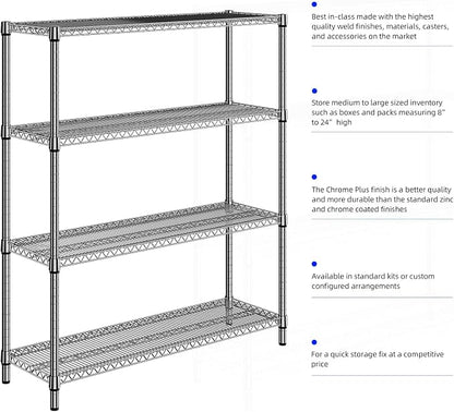 1760 LBs 4 Tier Storage Rack Metal Wire Shelving Unit, Storage Standing Shelf - Image 8