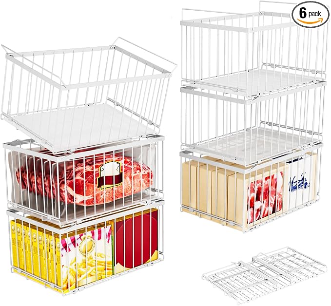 Large Freezer Organizer Bins, Upgrade Quick Expand/Collapse Feature, by ANJUBAN