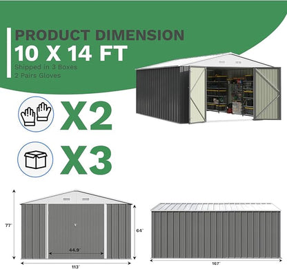 Patiowell 10x14 FT Outdoor Storage Shed, Large Metal Garden Shed - Image 6
