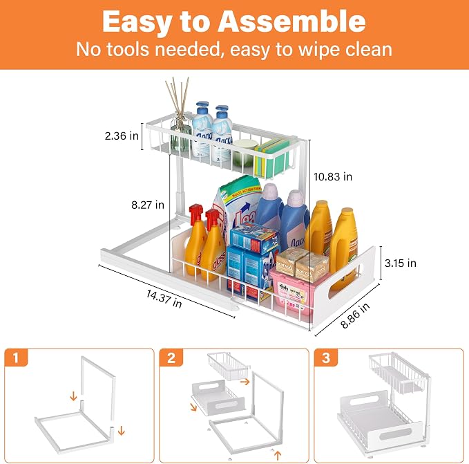 Under Sink Organizer 2 Tier, Pull Out Drawer Slides Under Sink Storage - Image 2