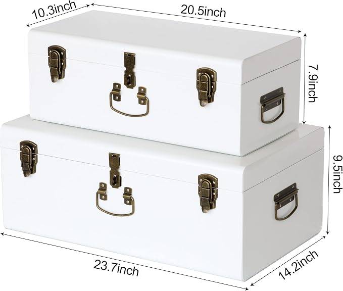 Vixdonos Decorative Metal Box Storage Trunks Set of 2 College Dorm Chest - Image 2