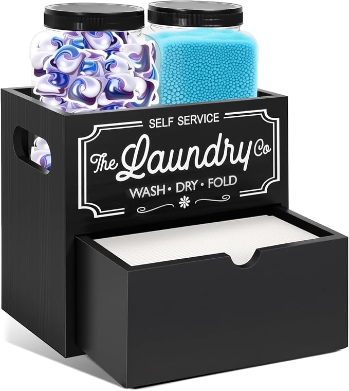 Laundry Pods Container, 7.8 x 5.1 x 6.7 Inches Wooden Dryer Sheet Container by Gachiwar