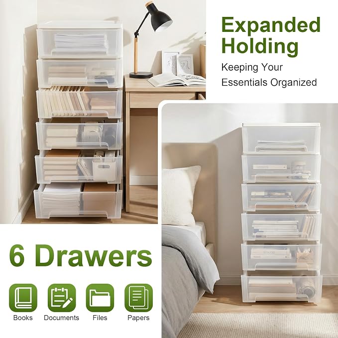 Plastic Drawer Storage Organizer Rolling Cart, Vertical Storage Tower Container - Image 4