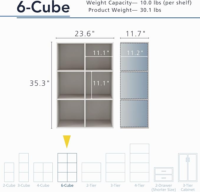 Homes: Inside + Out Apexa 6-Cube Storage Organizer Shelves, Stackable Wood - Image 3