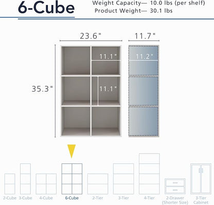 Homes: Inside + Out Apexa 6-Cube Storage Organizer Shelves, Stackable Wood - Image 3