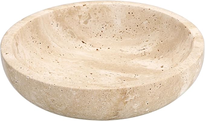 Hipiwe Key Holder for Entryway 7.9" Round Key Bowl Decorative Travertine Tray - Image 9