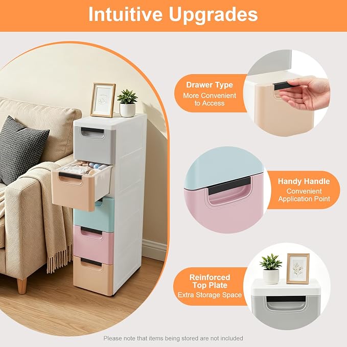 5 Drawers Stackable Storage Drawers Plastic Storage Drawers Collapsible Storage - Image 4