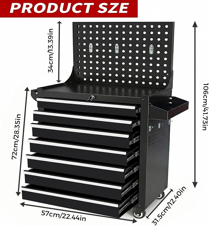 Rolling Tool Chest with Wheels, 7 Drawers Tool Storage Cabinet, Portable Metal - Image 2