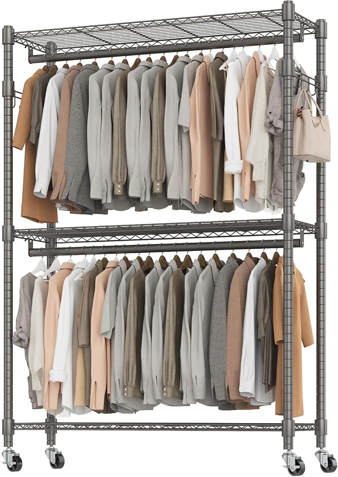 BATHWA Heavy Duty Garment Rack on Wheels, Rolling Clothes Racks by BATHWA