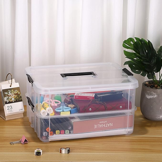 BTSKY 2 Layer Stack & Carry Box, Plastic Multipurpose Portable Storage - Image 5