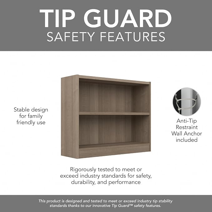 Bush Furniture Universal Small 2 Shelf Bookcase in Ash Gray, Low Storage and - Image 7