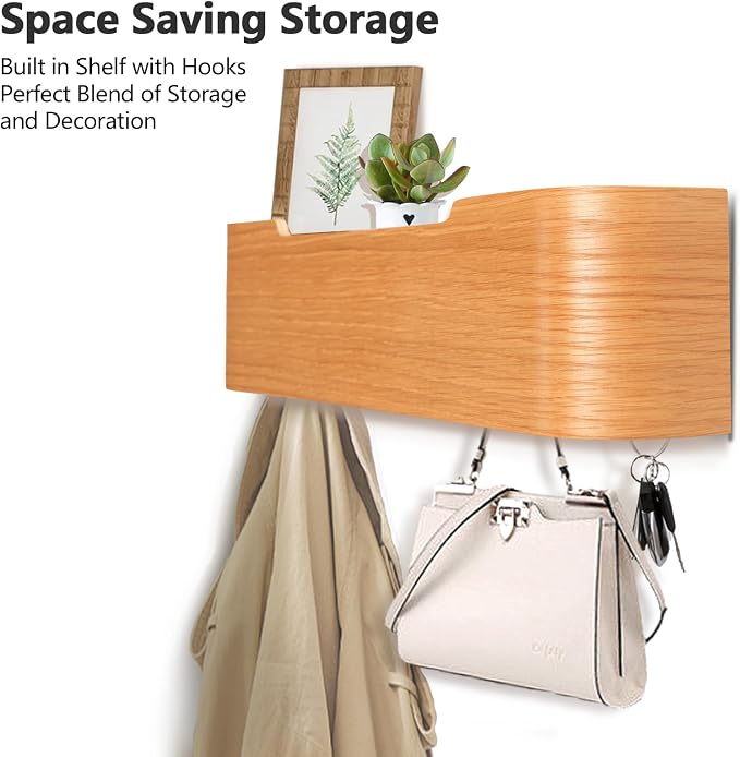 Coat Rack Wall Mount with Hidden Hooks Modern Key Holder Wood Entryway Hook - Image 2