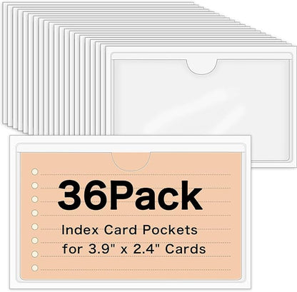 36 Pack Adhesive Index Card Pockets, 2.4 x 3.9 in | Clear PVC, self-adhesive by BESARME