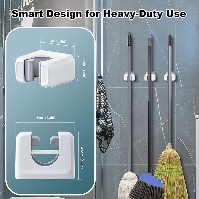 funest 6 Pack Mop and Broom Holder Wall Mount, No Drill Needed Self Adhesive - Image 6
