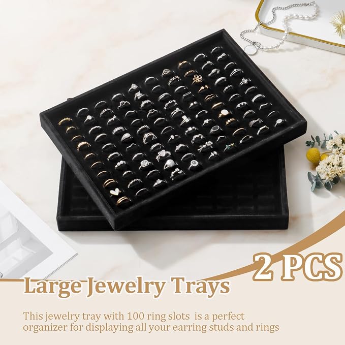 Large Velvet Jewelry Tray 2 Pack Stackable Jewelry Display Drawer Inserts Trays - Image 2