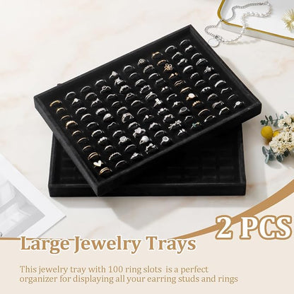 Large Velvet Jewelry Tray 2 Pack Stackable Jewelry Display Drawer Inserts Trays - Image 2