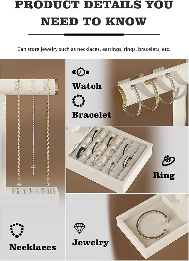 Bracelet and Necklace Holder, Velvet Jewelry Necklace Display Organizer Stand - Image 3