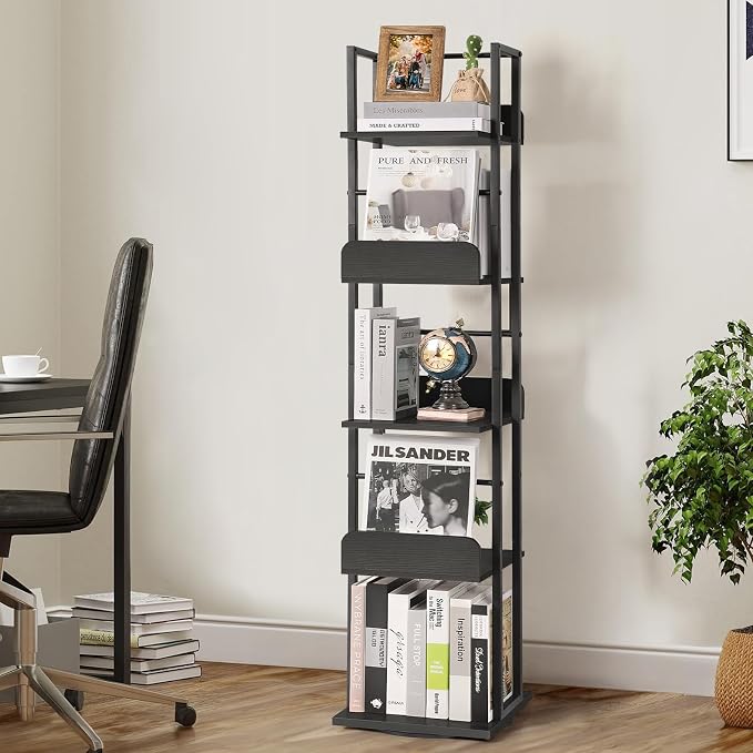 Bikoney Rotating Bookshelf, 360 Display Spinning Bookshelf Tower, 5-Tier Narrow - Image 8