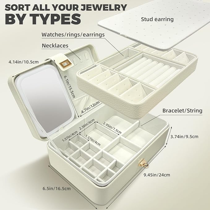 LED Jewelry Box with Mirror- Jewelry Organizer with Movable Compartment Pieces - Image 7