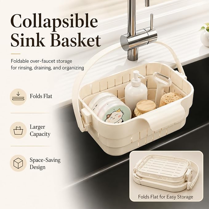 Foldable Hanging Kitchen Sink Drain Basket-Hanging Colander, Space Saving Food - Image 2
