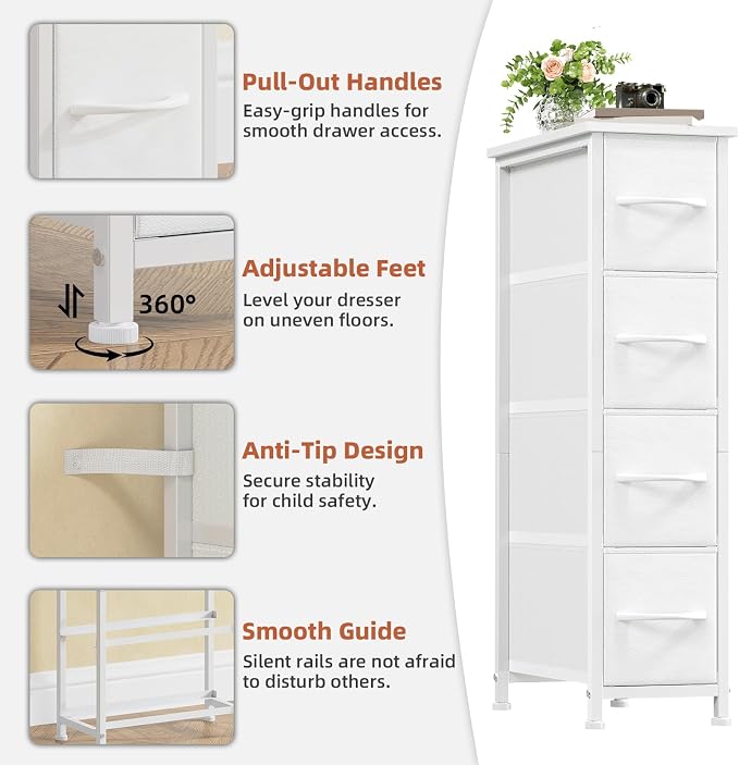 Somdot Narrow Dresser for Bedroom, 4 Drawer Storage Cabinet, Storage Organizer - Image 5