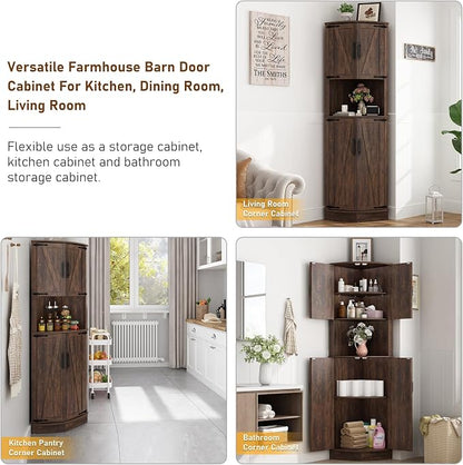 68" Tall Farmhouse Corner Cabinet, Dining Room Storage Cabinet - Image 8