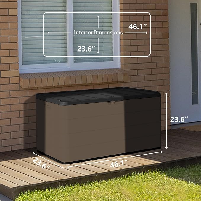 ZZM 110 Gallon Lockable Resin Deck Box, Waterproof Outdoor Storage Box - Image 4