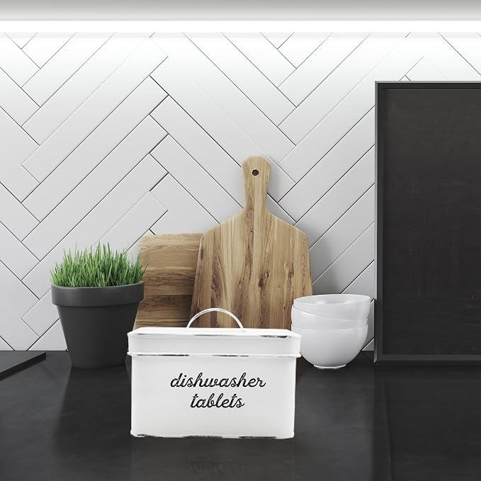 AuldHome Design Dishwasher Pod Holder, Tablet Container; White Enamelware - Image 5