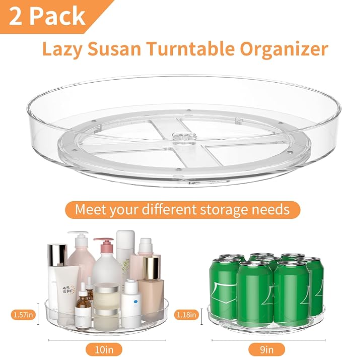 2 Pack Lazy Susan Turntable Organizer, 9 and 10 Inch Rotating Trays - Image 3