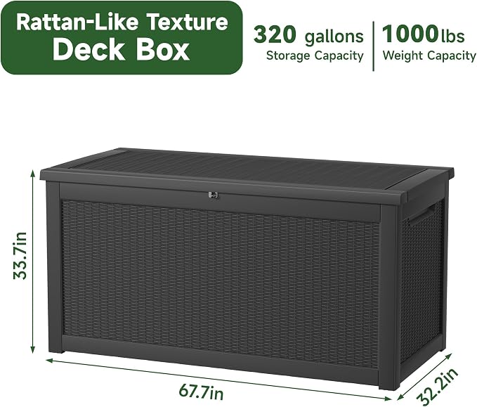320 Gallon Resin Deck Box, Lockable Patio Outdoor Storage Box - Image 7