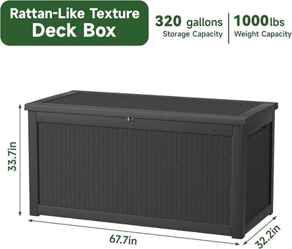 320 Gallon Resin Deck Box, Lockable Patio Outdoor Storage Box - Image 7