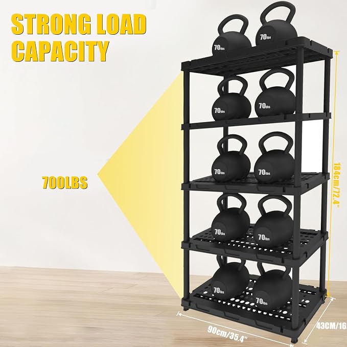 Plastic Storage Shelves, 4/5 Shelving Unit, Heavy Duty Storage Rack, Plastic - Image 4