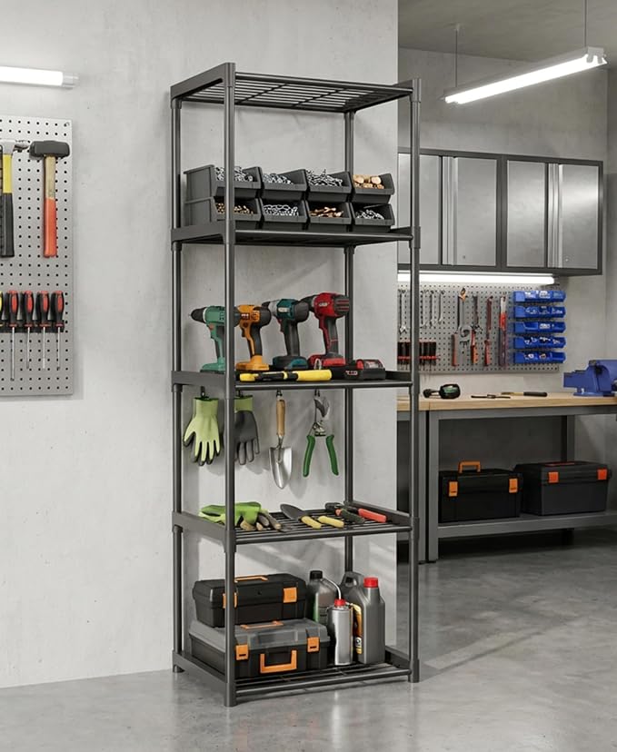 5-Tier Storage Shelves with Plastic Connectors – Metal Shelf Organizer - Image 7