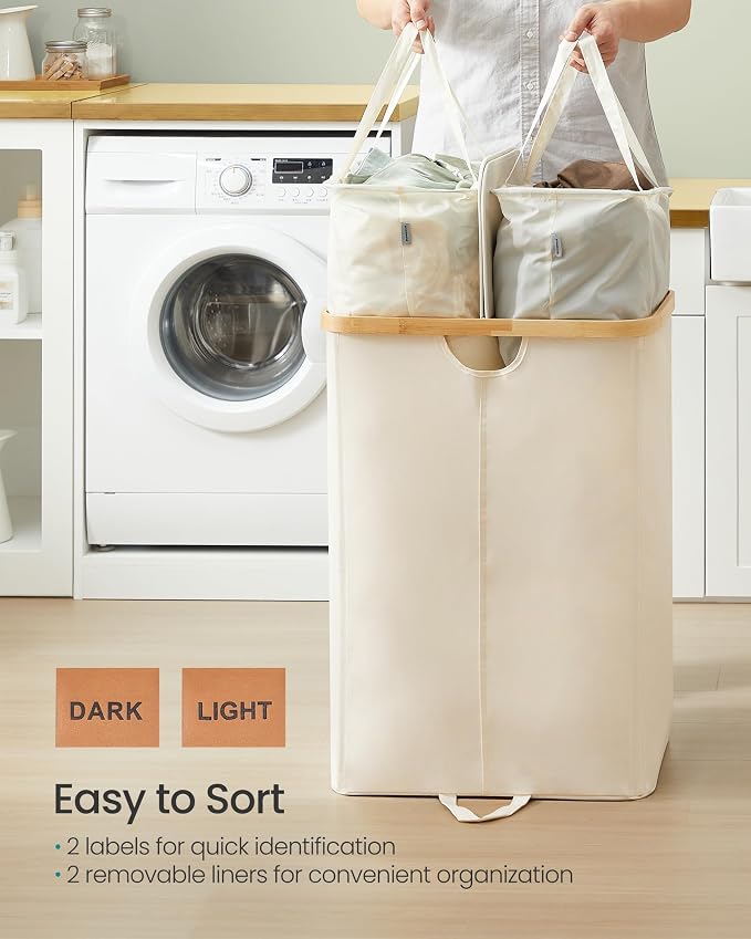 SONGMICS Laundry Hamper with Lids, Laundry Basket with 2 Compartments, 39 Gal. - Image 4