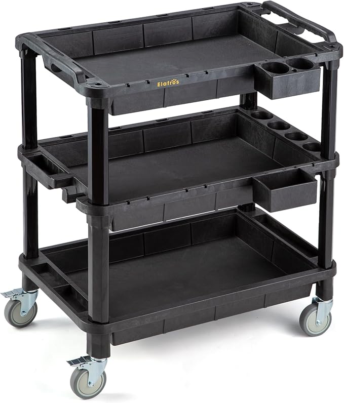 3-Shelf Heavy Duty Rolling Utility Cart, 32.4 x 18.3 in | Multi-Use Service by ELAFROS
