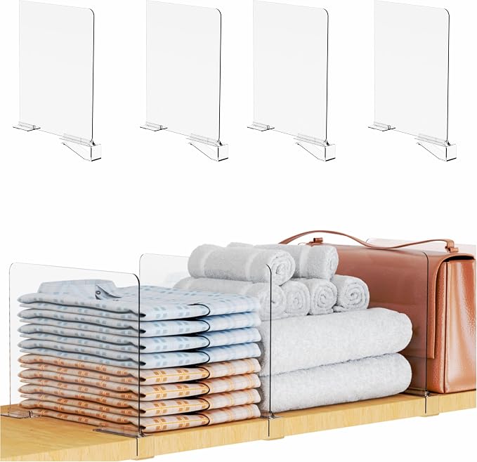 Yieach Adjustable Height Clear Shelf Dividers, 4 Pack Acrylic Closet Shelf by Yieach