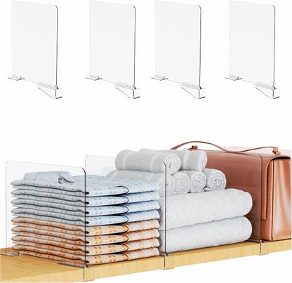 Yieach Adjustable Height Clear Shelf Dividers, 4 Pack Acrylic Closet Shelf by Yieach
