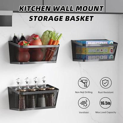 3 Pack Hanging Wall Storage Baskets, Heavy Duty Metal Wire Baskets | - Image 2