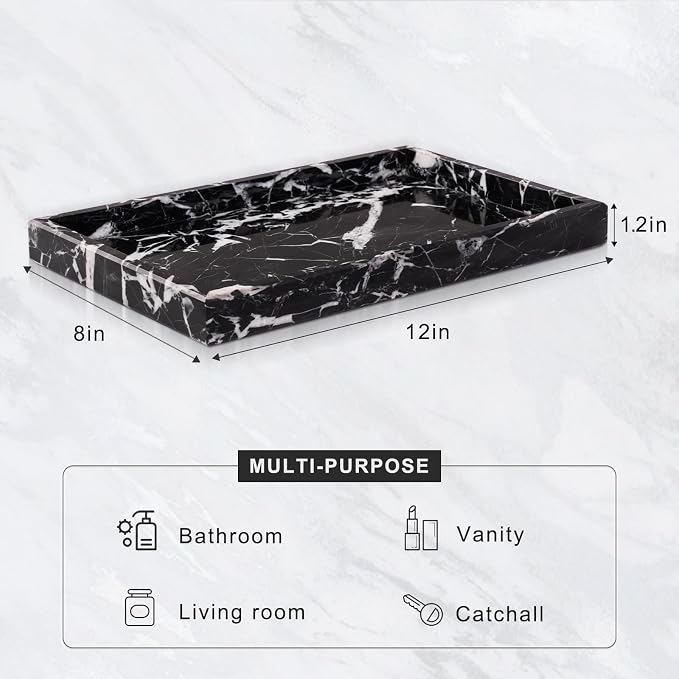 Marble Bathroom Tray for Countertop & Home Decor, Natural Decorative Marble - Image 3