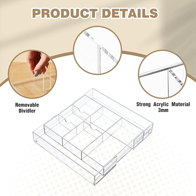 1 Pcs Acrylic Desk Drawer Organizer 2 Inch Height Expandable Drawer Organizer - Image 3