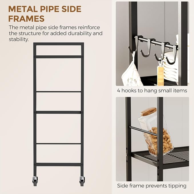 3-Tier Metal Storage Rack with Industrial Wheels, Mesh Shelving Unit with - Image 6