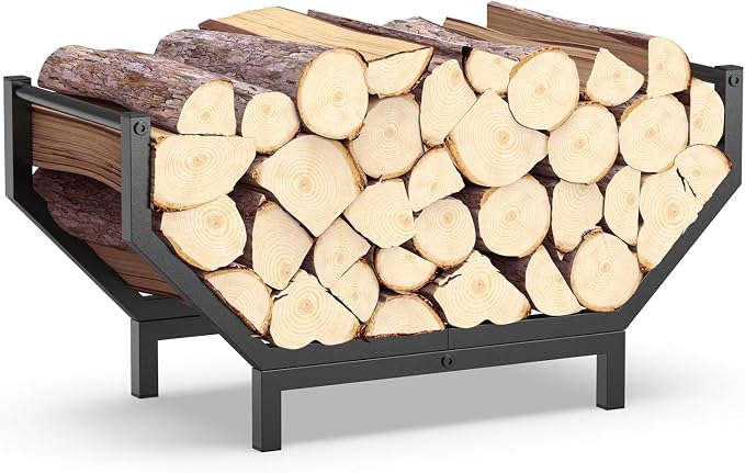 Indoor Outdoor Firewood Rack, Rustproof Metal Fireplace Wood Rack, Curved by Peyulia