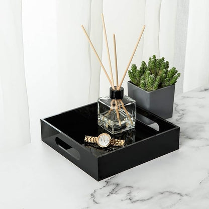 Black Sturdy Acrylic Tray with Handles-8x8 Inch- Countertop Organizer Tray - Image 4