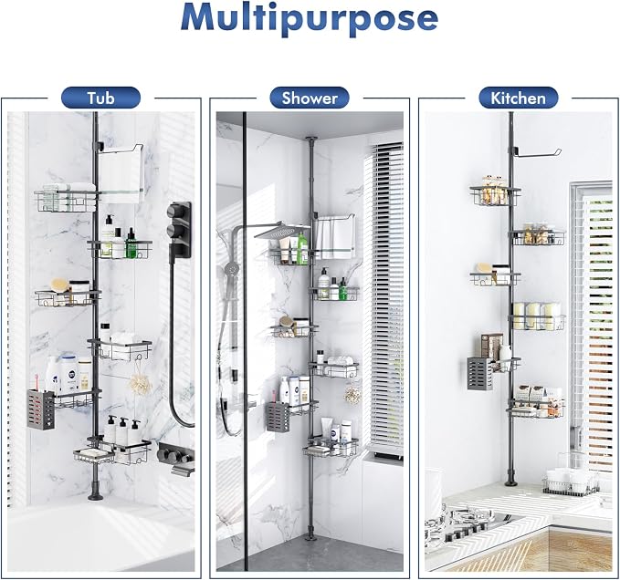 Shower Caddy Organizer Tension Pole, Rustproof 6-Pack Corner Shelf - Image 9