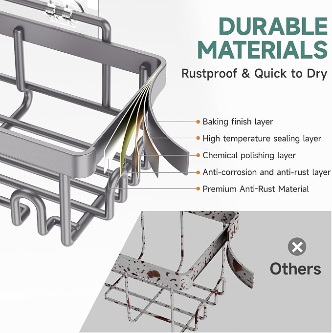 Veken 6-Pack Rustproof & Waterproof Shower Caddy, Adhesive Shelves Rack - Image 3