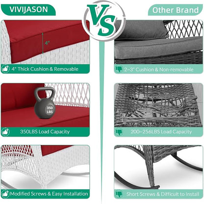 VIVIJASON Outdoor Wicker Rocking Chair, Patio Rattan Rocker Chair - Image 5