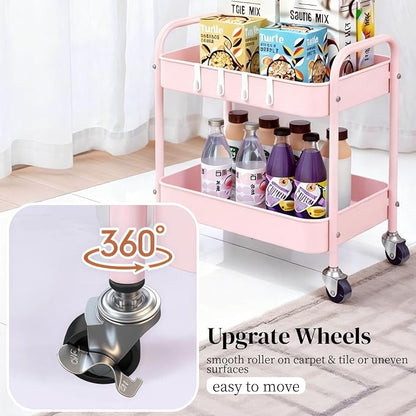 Pink 2 Tier Rolling Cart Metal - Image 3