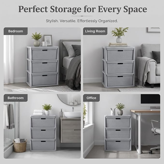 Wide 3 Drawer Plastic Storage Tower Organizer, Tool-Free Assembly Drawer Unit - Image 8